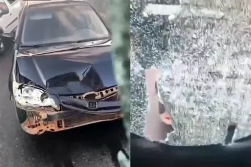 Homem quebra van da saúde de Hidrolândia com ferramenta após acidente em Goiânia