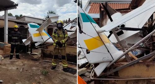 Avião de pequeno porte cai sobre casa em Goiânia